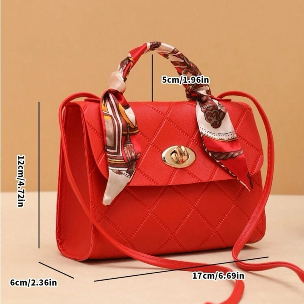 ⚠️Clearance Red Silk Scarf Handle Crossbody Bag - Picture 4 of 6